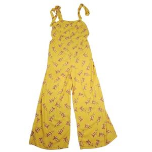 GB Jumpsuit Tie Strap Floral Wide Leg Size XL Yellow Summer Picnic Boho Style